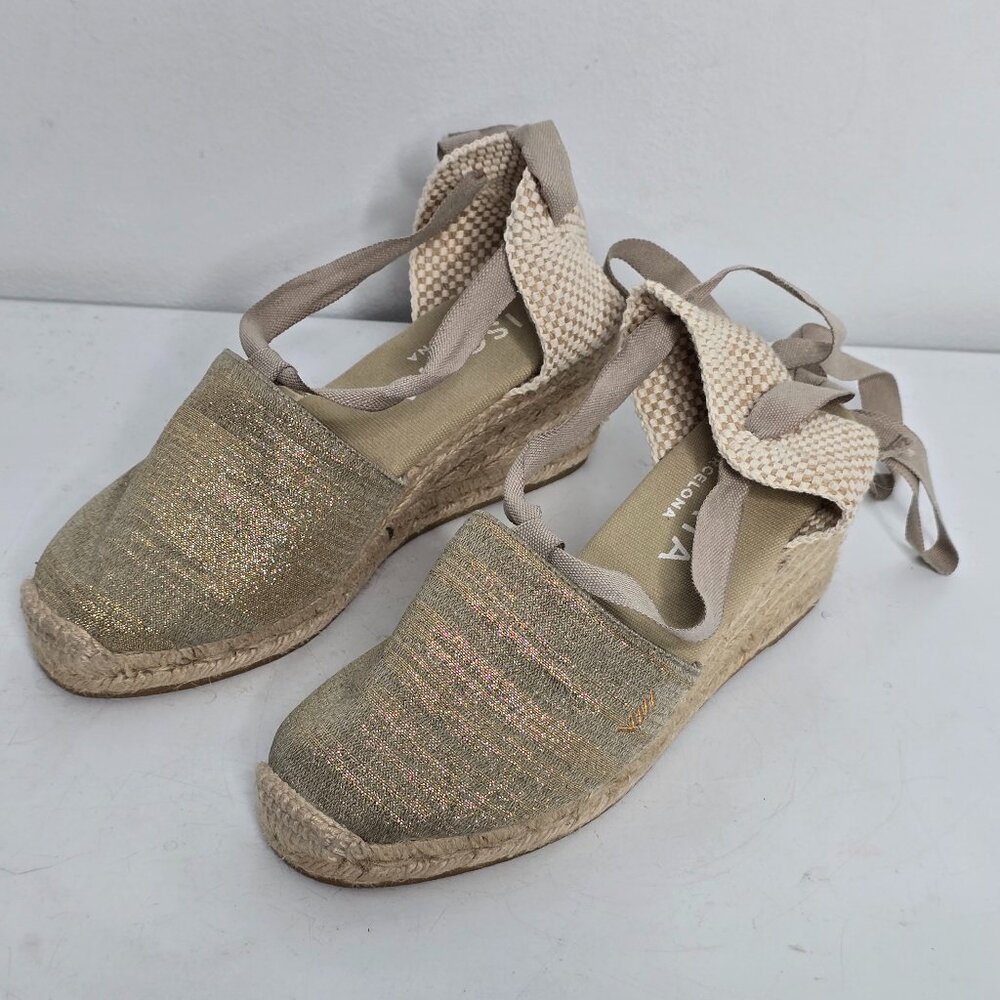 Viscata Barcelona Escala Canvas Wedge Espadrille Ankle Tie Shoes Sandals US 8